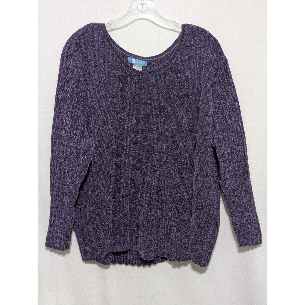 Koret Purple Cable Knit Chenille Sweater Womens 2X Long Sleeve Scoop Neck